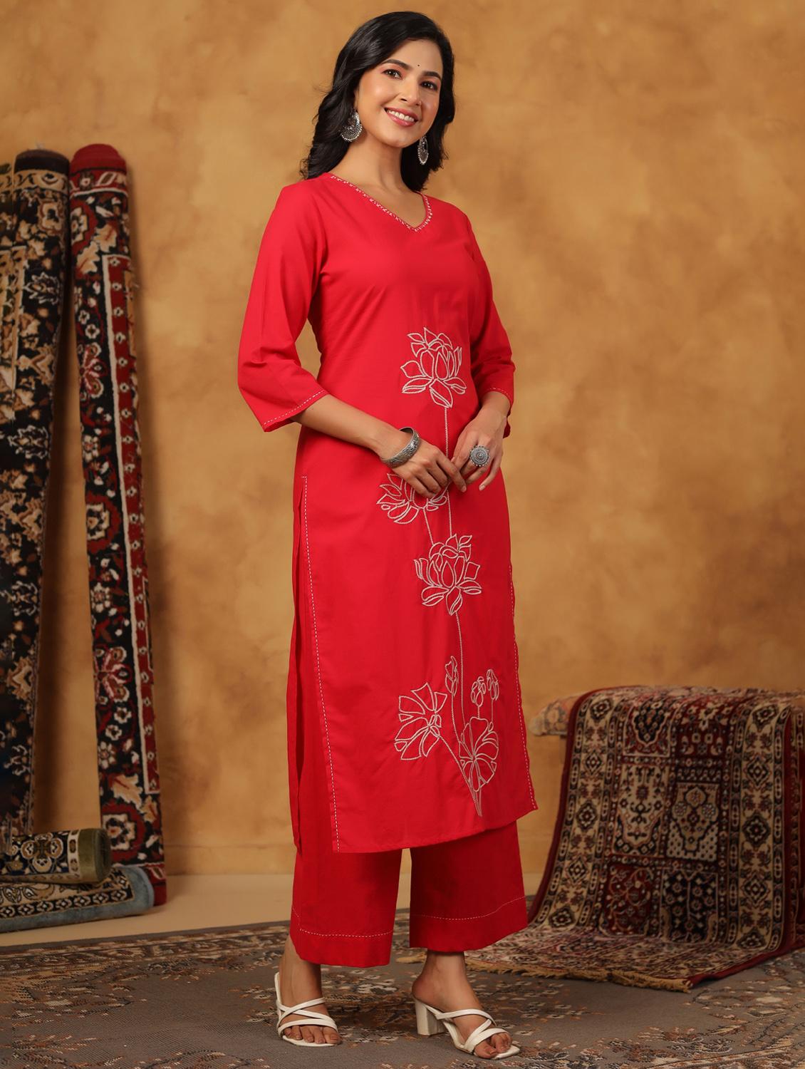 pink cotton kurta palazzo set - 22057893 - Standard Image - 3