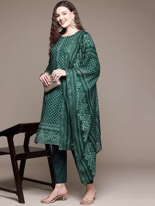 women printed three quarter sleeve kurta pant with dupatta set - 22057907 -  Standard Image - 0