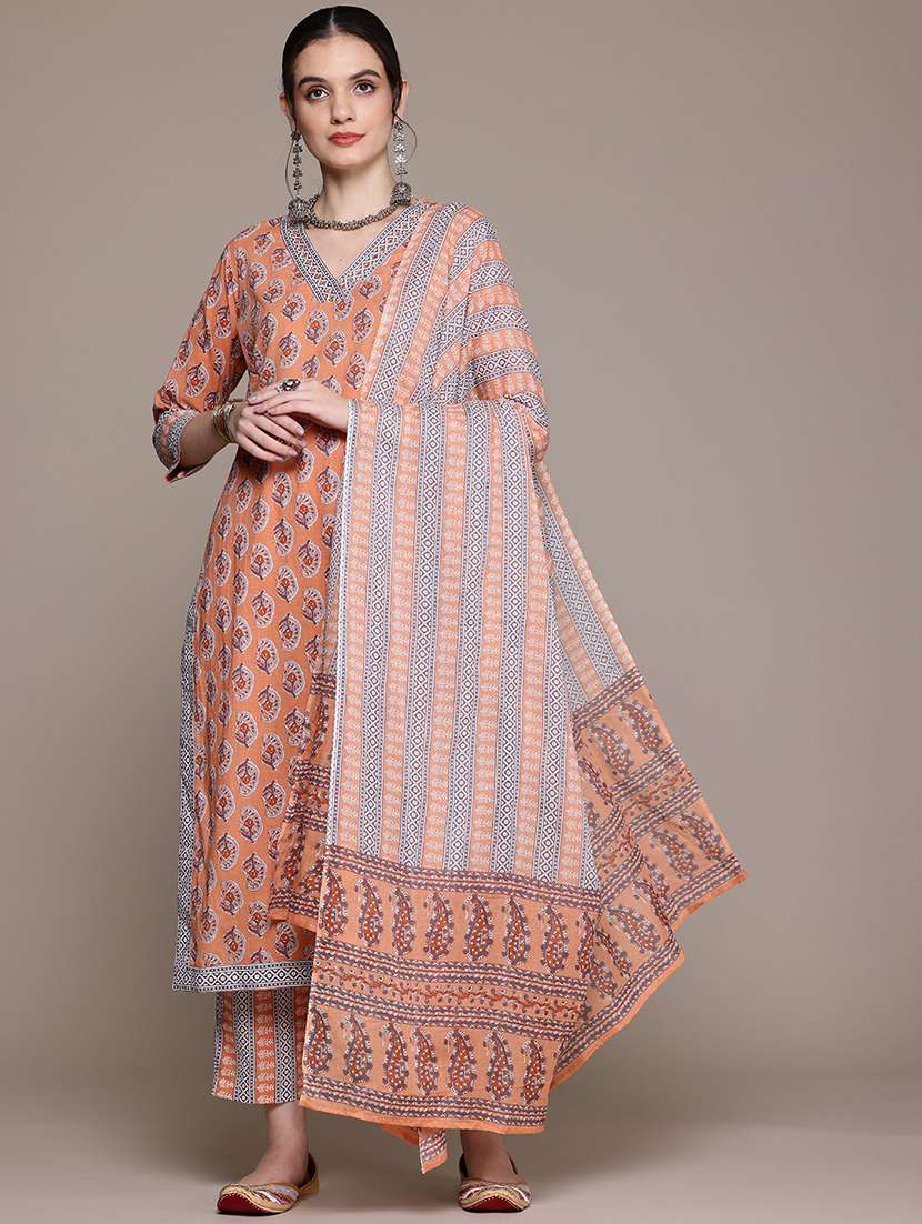 women three quarter sleeve kurta pant with dupatta set