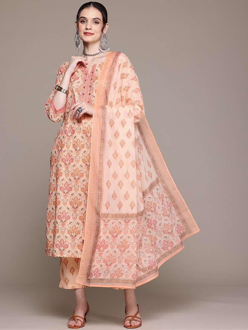 women three quarter sleeve kurta pant with dupatta set