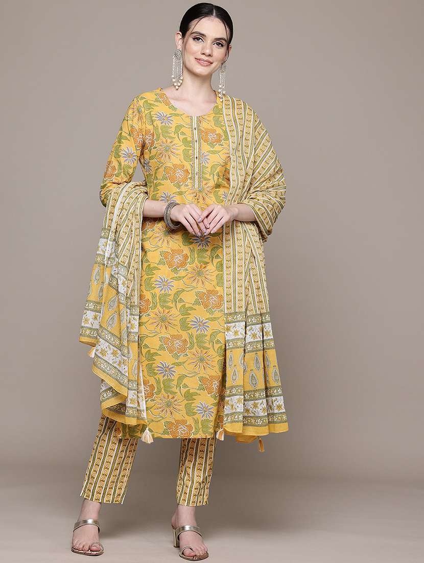 women three quarter sleeve kurta pant with dupatta set