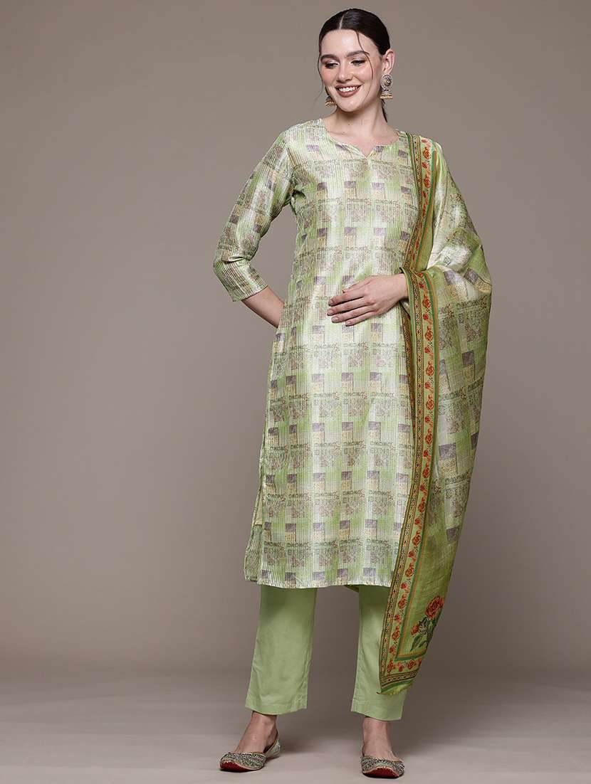 women three quarter sleeve kurta pant with dupatta set