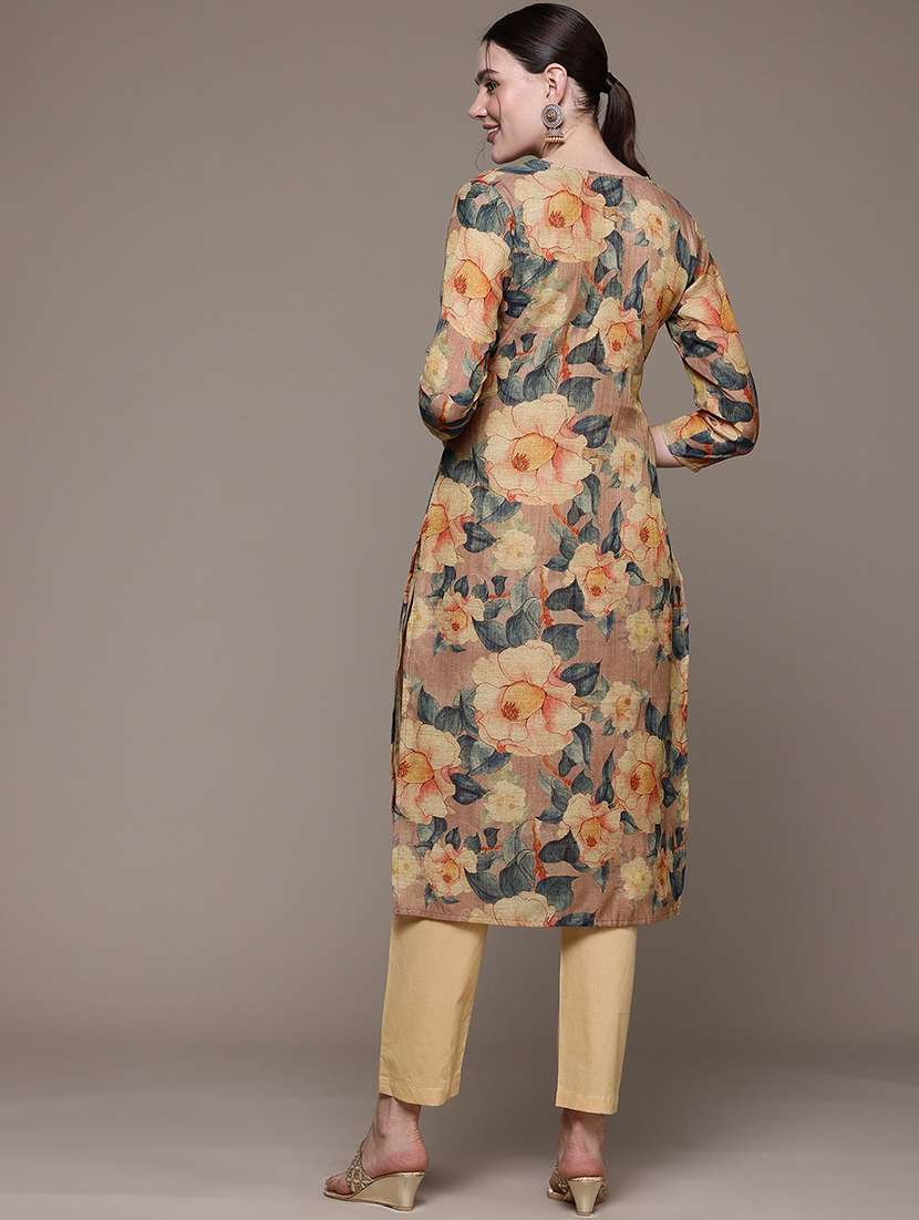 women three quarter sleeve kurta and pant set - 22057999 -  Standard Image - 3