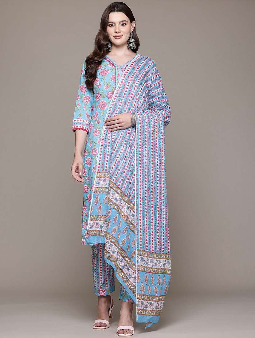 women three quarter sleeve kurta and pant withgh dupatta 