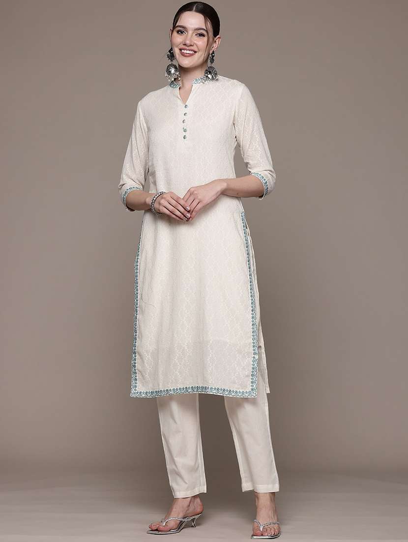 women three quarter sleeve kurta and pant set