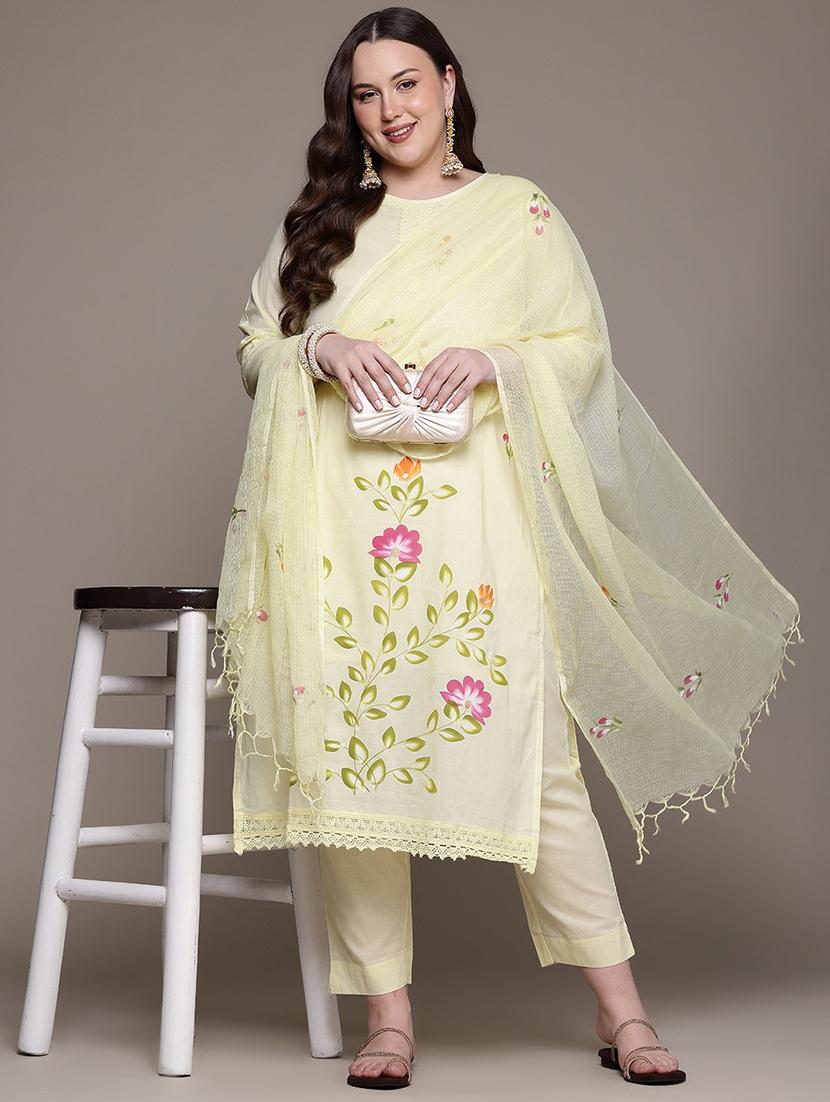 women three quarter sleeve kurta pant with dupatta set - 22058092 - Zoom Image - 0