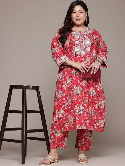 red cotton suit set - 22058094 - Standard Image - 0