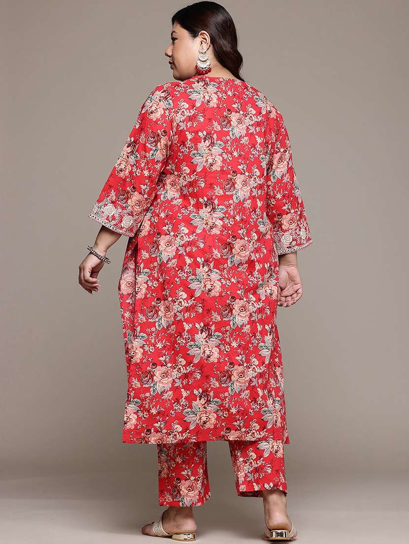 red cotton suit set - 22058094 - Standard Image - 3