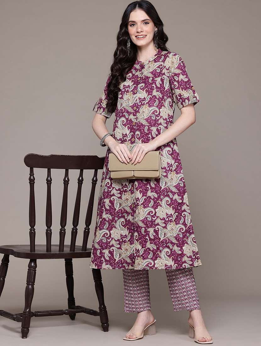 purple cotton suit  set