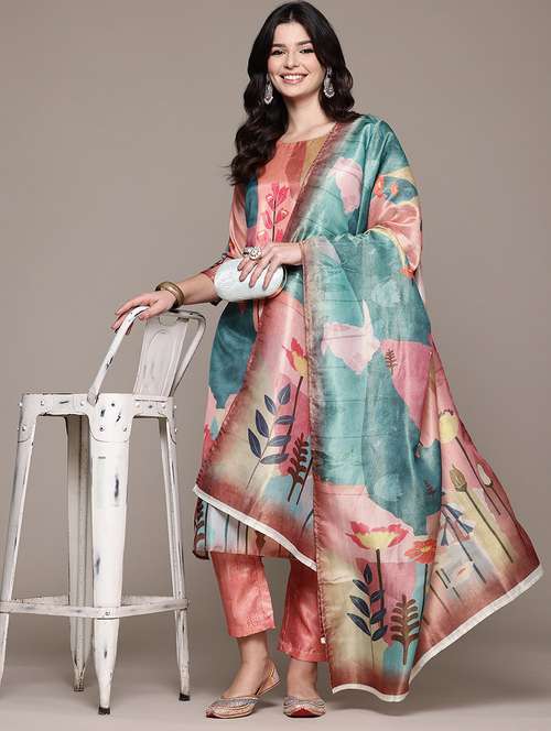peach chanderi suit  set - 22058117 -  Standard Image - 0