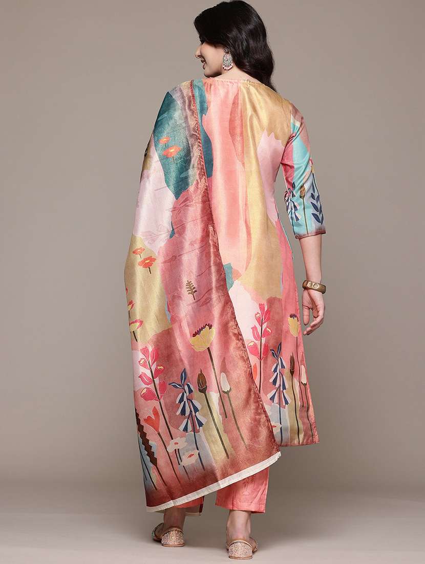 peach chanderi suit  set - 22058117 -  Standard Image - 3