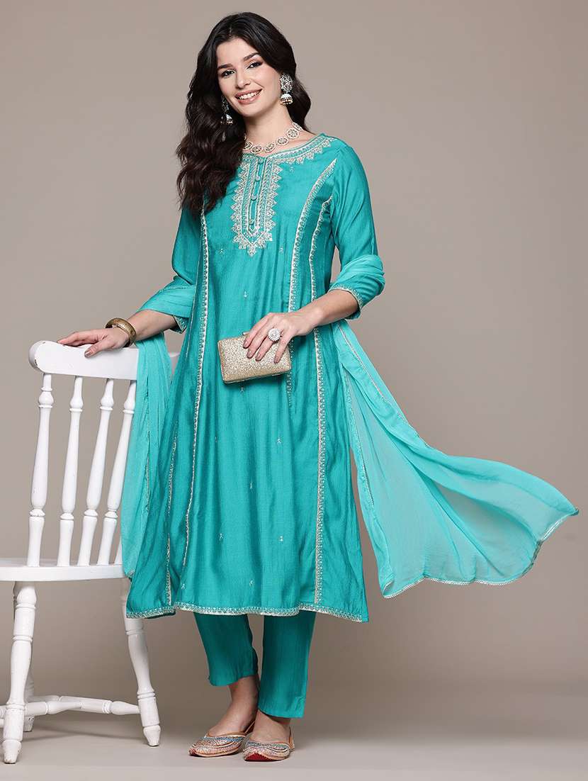 turquoise viscose suit  set - 22058127 -  Zoom Image - 0