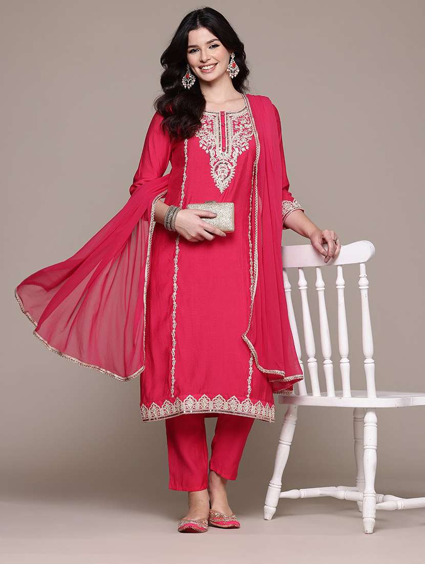 magenta viscose suit  set