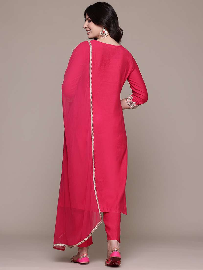 magenta viscose suit  set - 22058128 -  Standard Image - 3