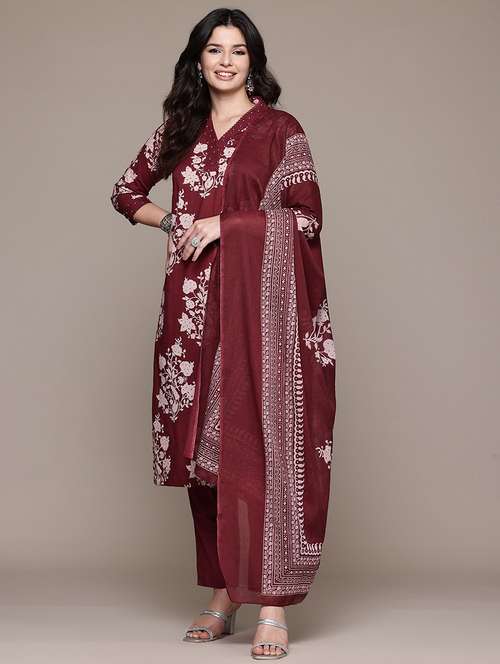 maroon cotton suit  set - 22058133 -  Standard Image - 0