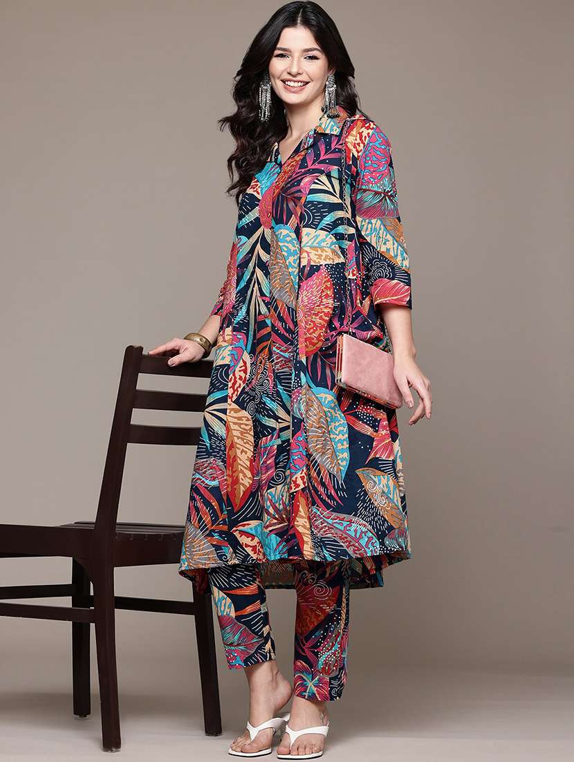 women three quarter sleeve kurta and pant set