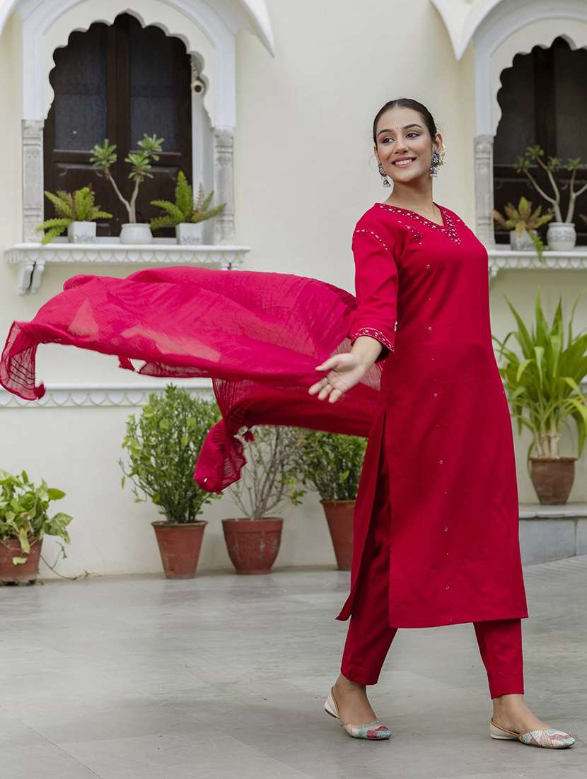 red cotton suit  set - 22058154 -  Standard Image - 3