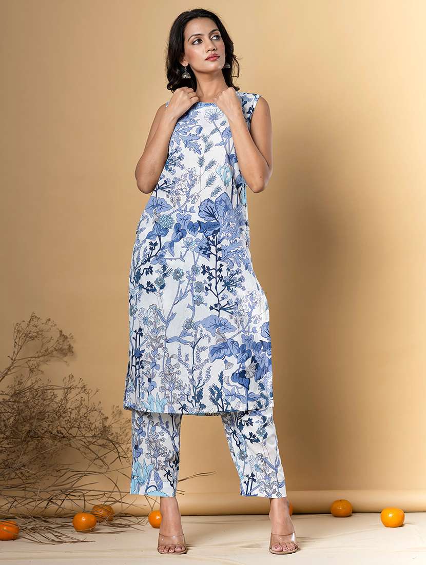 women printed sleeveless kurta and pant set - 22058163 -  Standard Image - 3