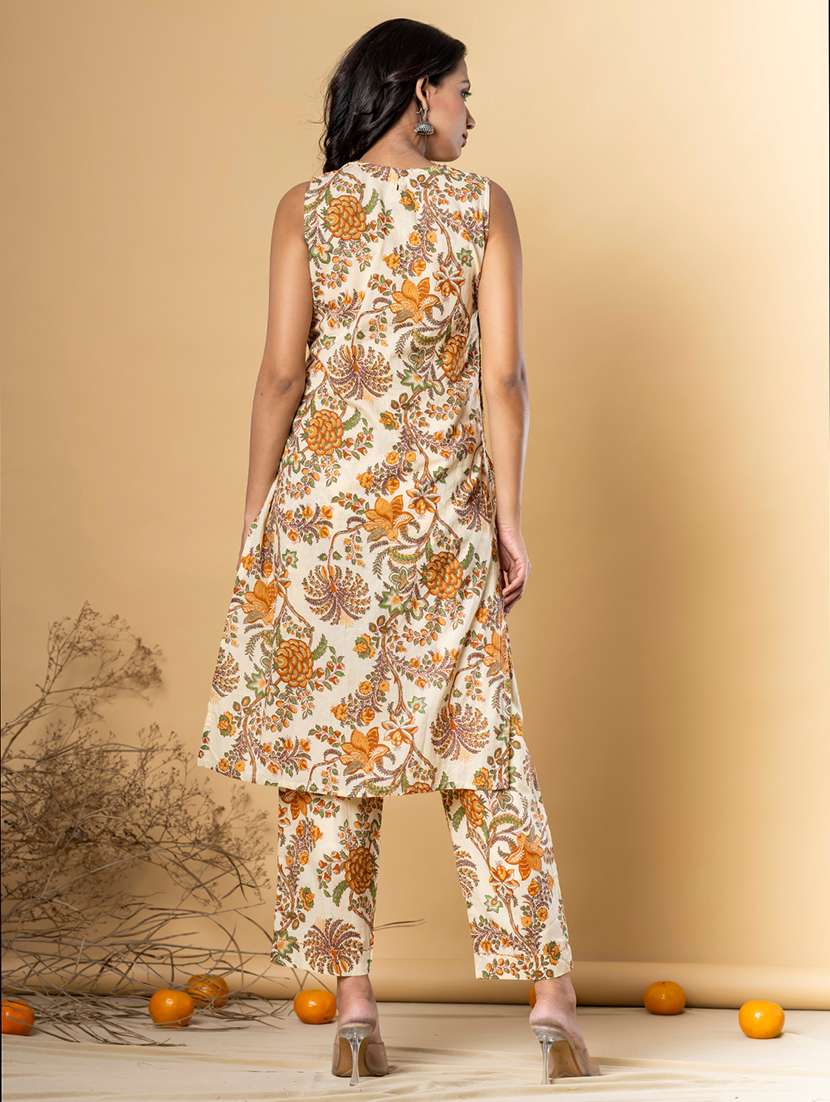women printed sleeveless kurta and pant set - 22058167 -  Standard Image - 3