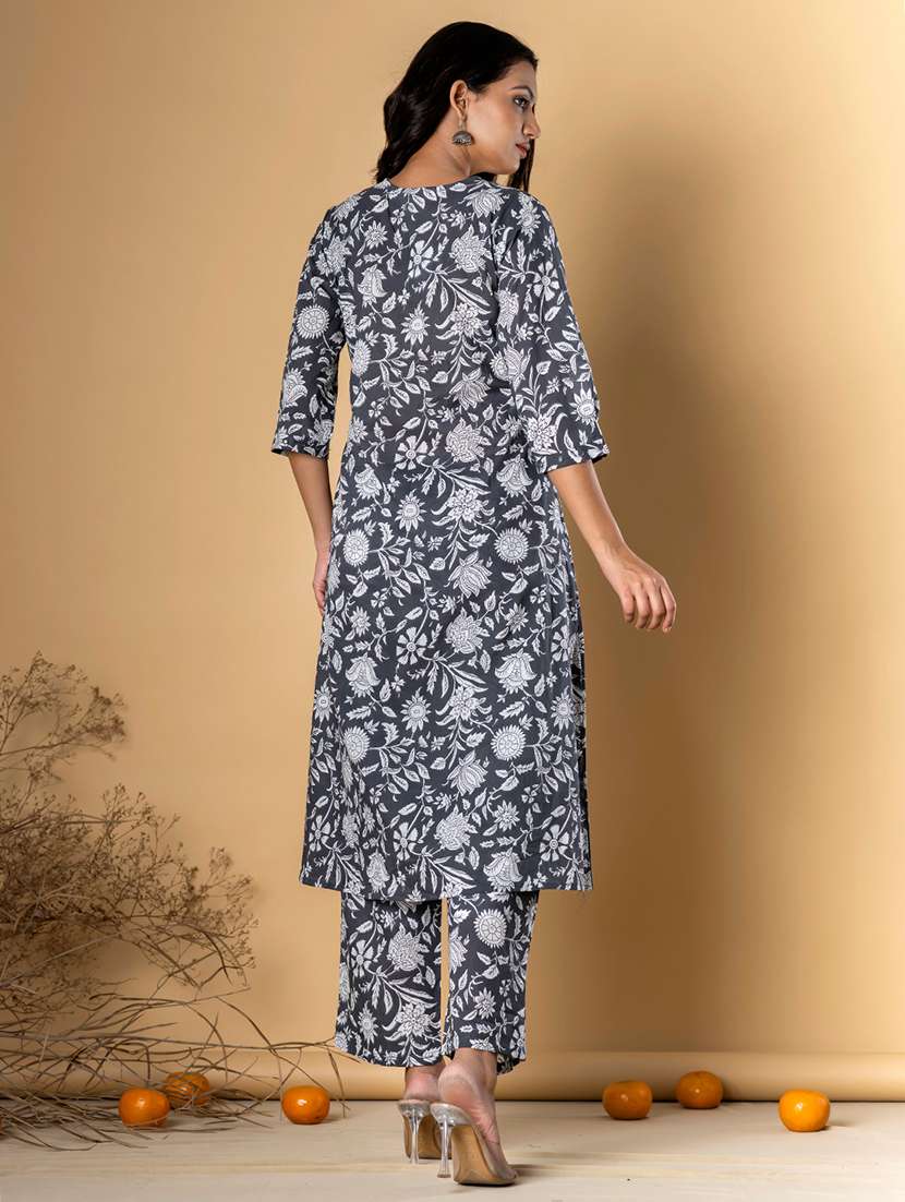 grey cotton kurta palazzo  set - 22058169 -  Standard Image - 3