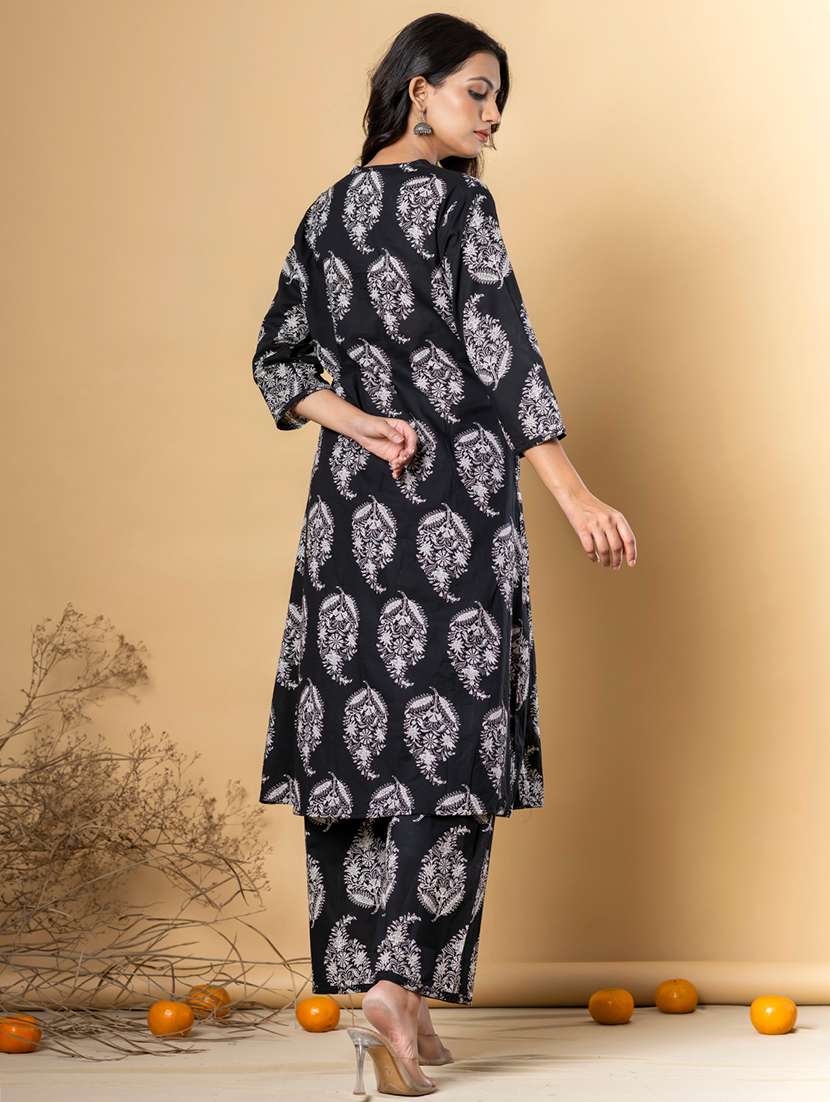 black cotton kurta palazzo  set - 22058174 -  Standard Image - 3
