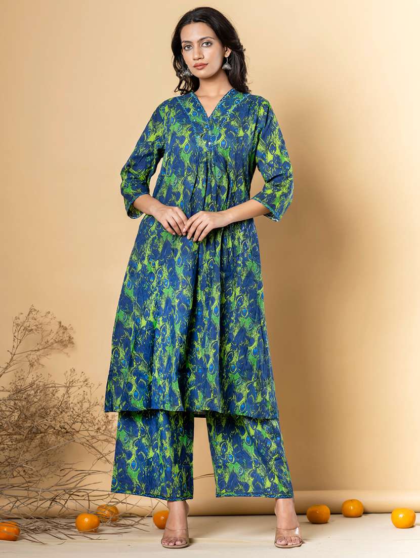blue cotton kurta palazzo  set
