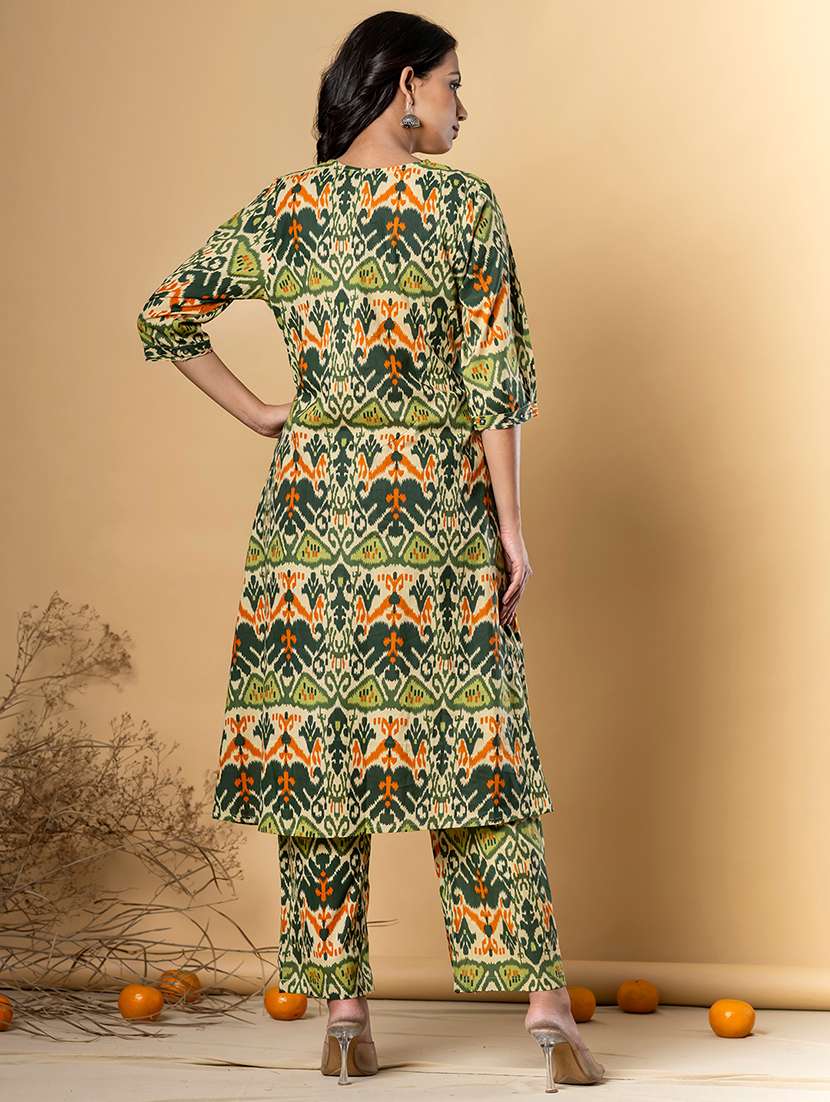 green cotton kurta palazzo  set - 22058183 -  Standard Image - 3