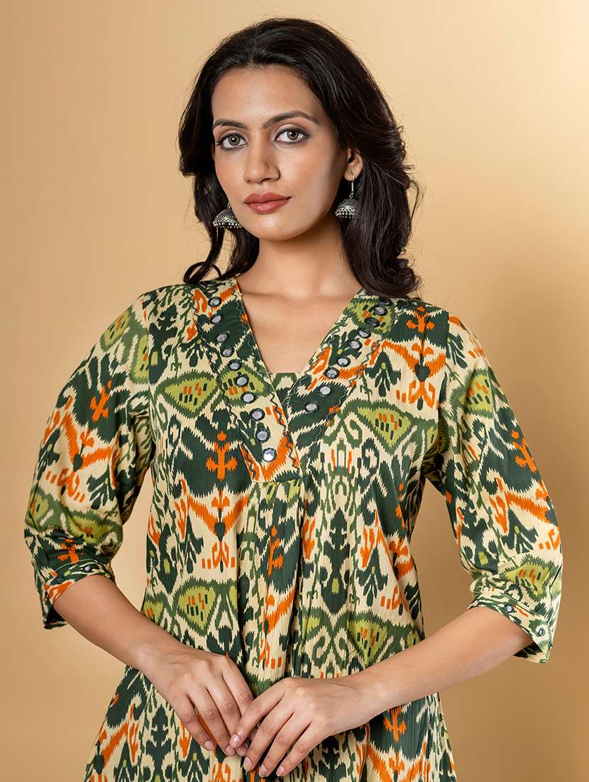 green cotton kurta palazzo  set - 22058183 -  Standard Image - 5