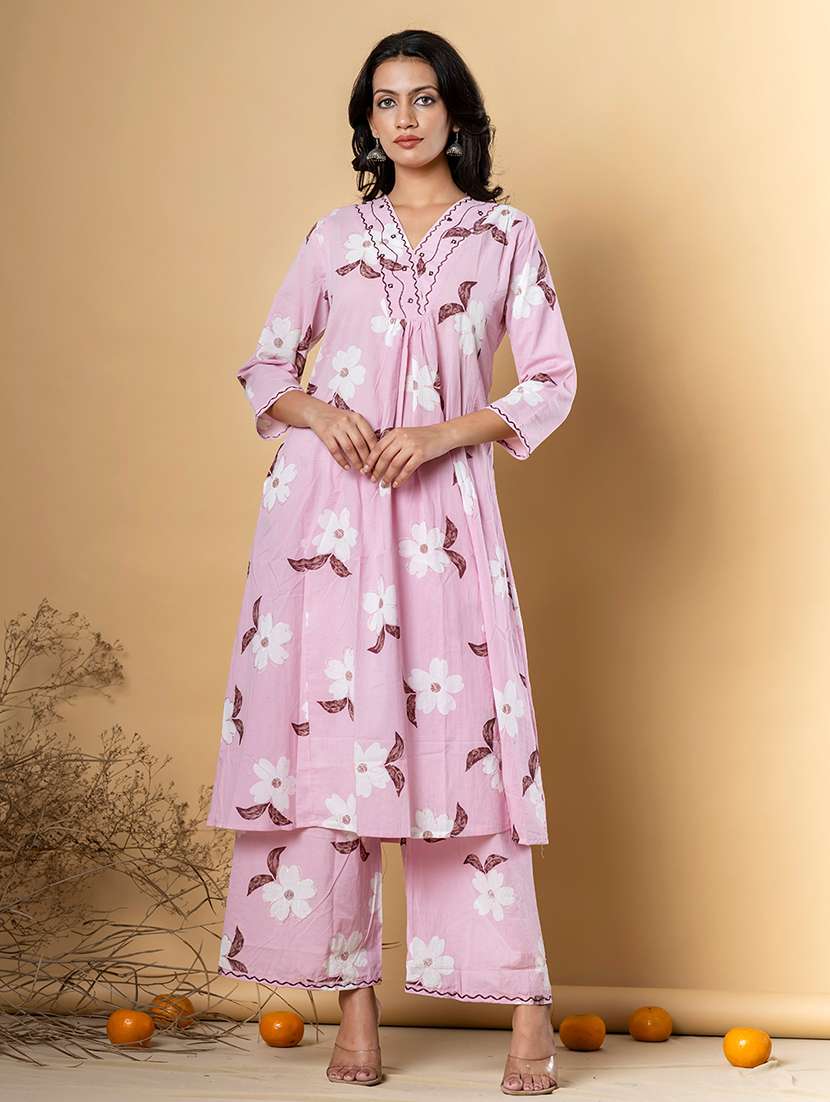 pink cotton kurta palazzo  set