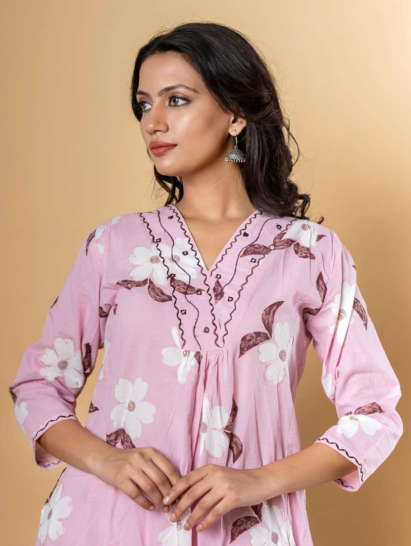 pink cotton kurta palazzo  set - 22058194 -  Standard Image - 5