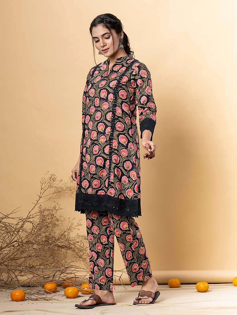 black cotton kurta palazzo  set - 22058198 -  Standard Image - 3