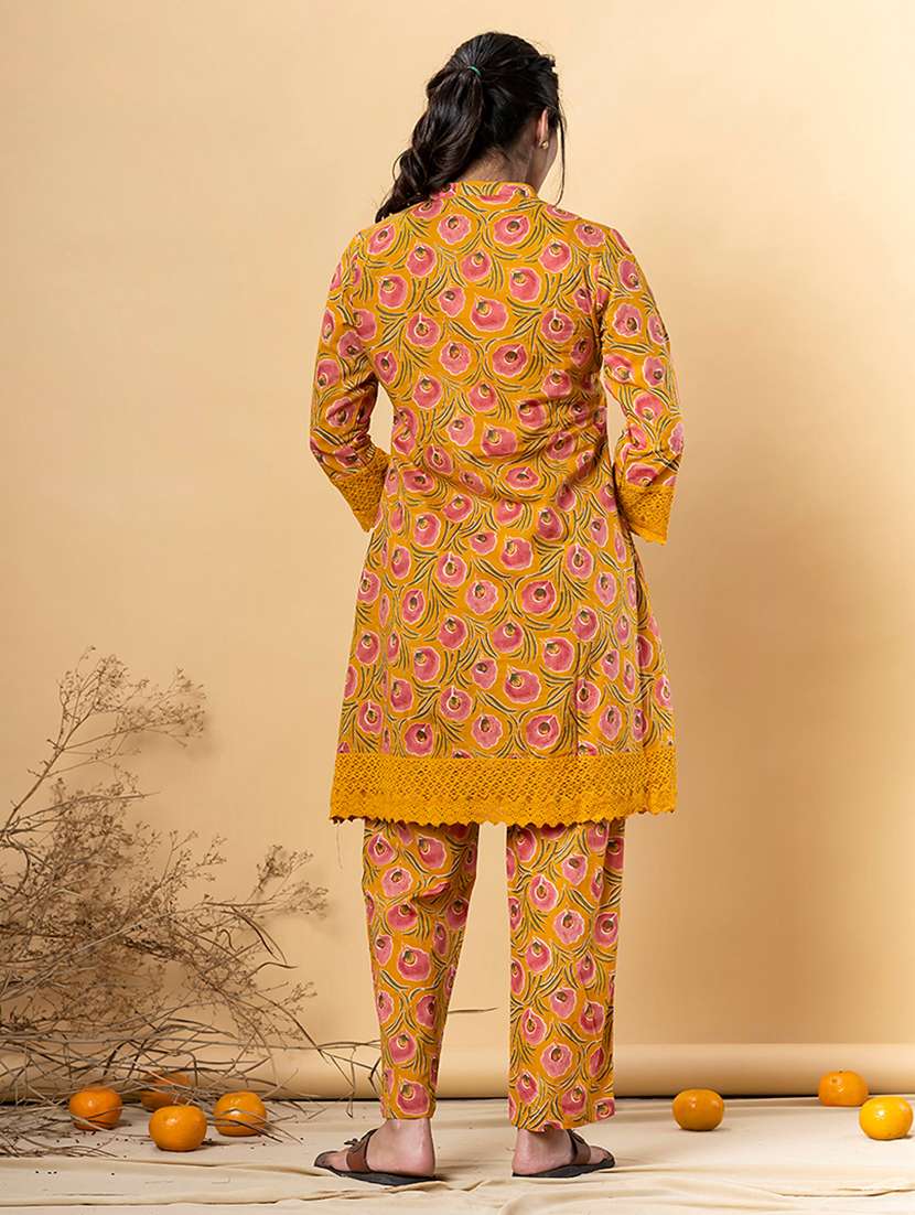 yellow cotton kurta palazzo  set - 22058201 -  Standard Image - 3