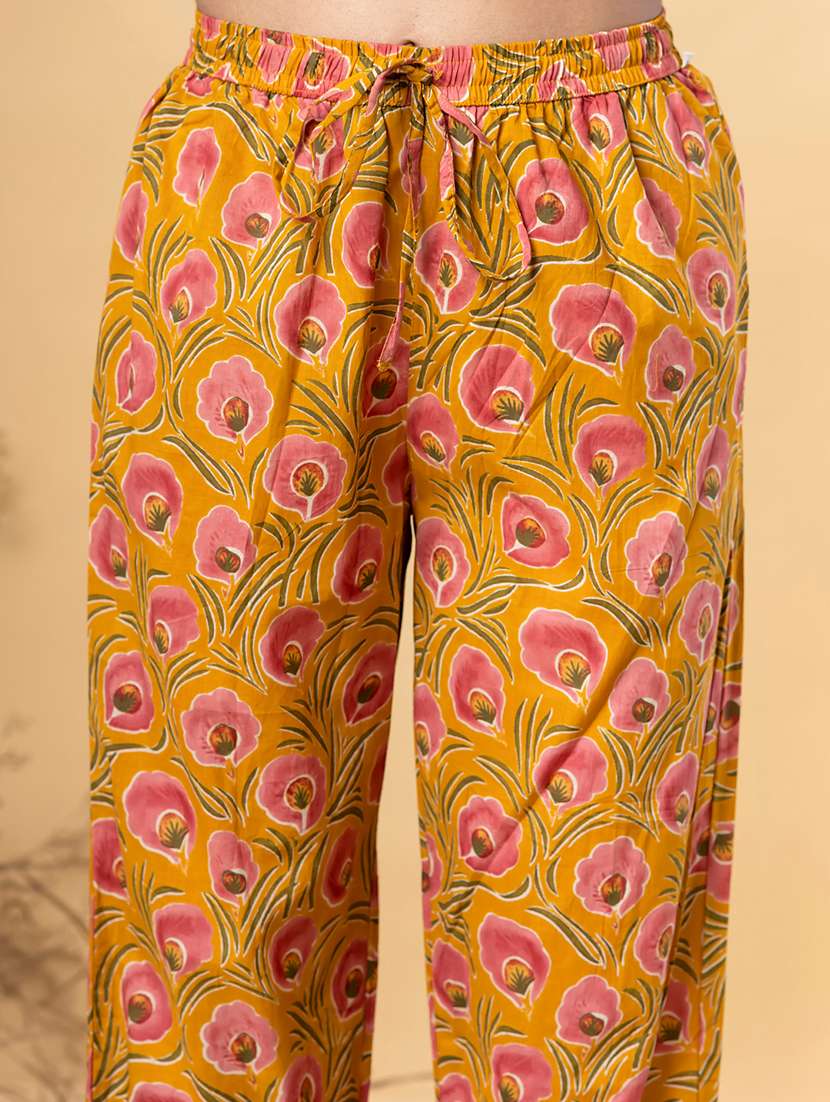 yellow cotton kurta palazzo  set - 22058201 -  Standard Image - 5