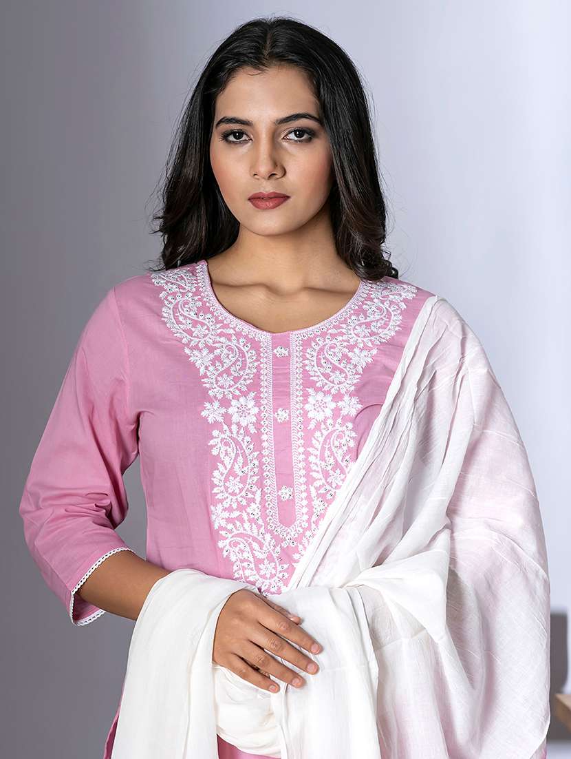 women three quarter sleeve kurta pant with dupatta set - 22058234 - Standard Image - 5