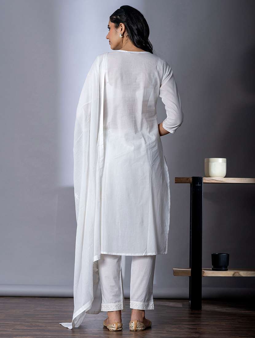 white cotton suit  set - 22058243 -  Standard Image - 3