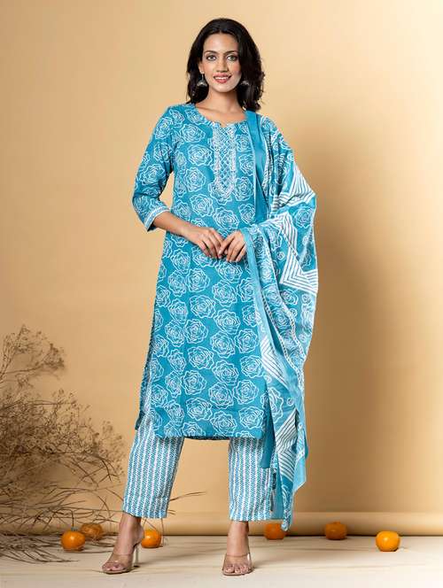 blue cotton blend suit  set - 22058259 -  Standard Image - 0