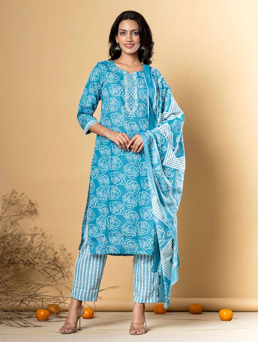 blue cotton blend suit  set - 22058259 -  Zoom Image - 0