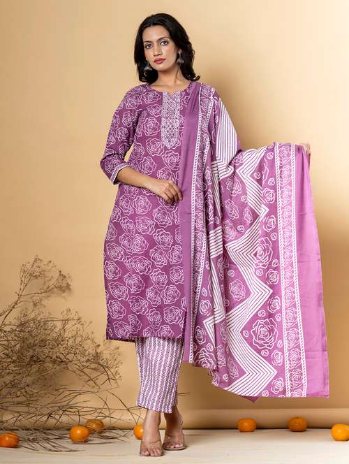 purple cotton blend suit set - 22058260 - Standard Image - 0
