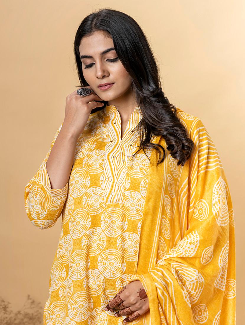 yellow cotton blend suit set - 22058276 - Standard Image - 5