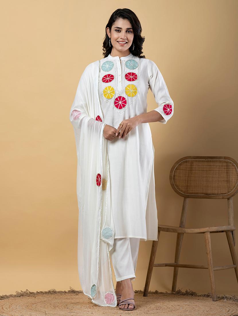 off white silk suit set - 22058282 - Zoom Image - 0