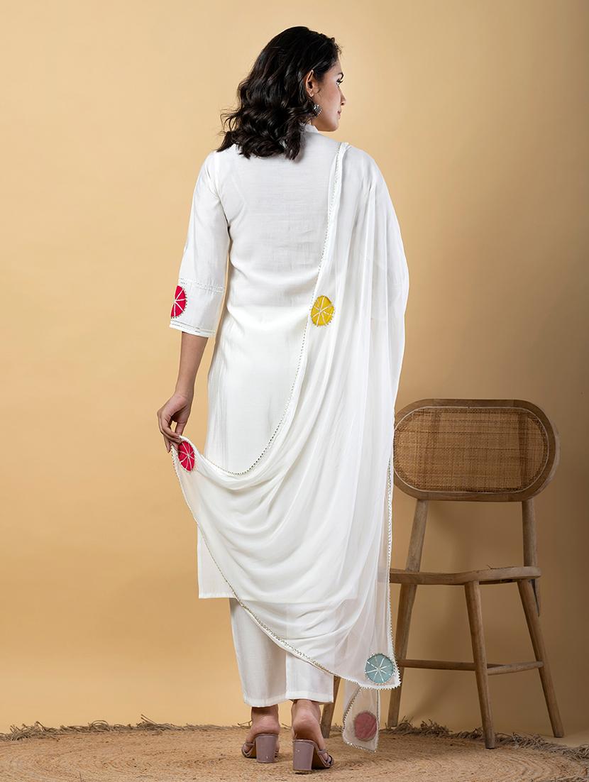 off white silk suit set - 22058282 - Standard Image - 3