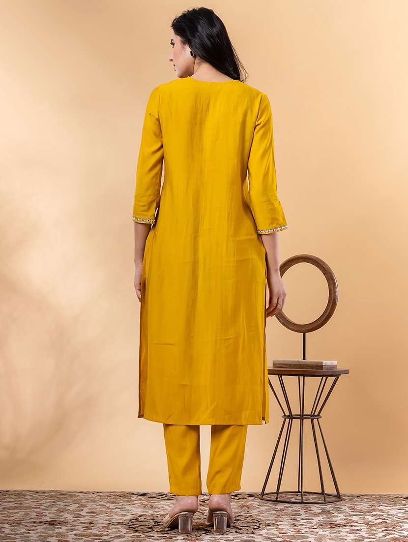 yellow silk kurta palazzo  set - 22058287 -  Standard Image - 3