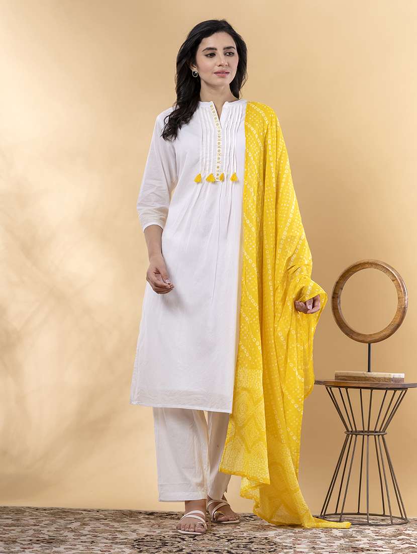 off white cotton suit set - 22058294 - Zoom Image - 0