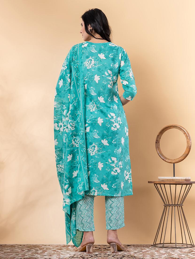sea green cotton blend suit set - 22058316 - Standard Image - 3