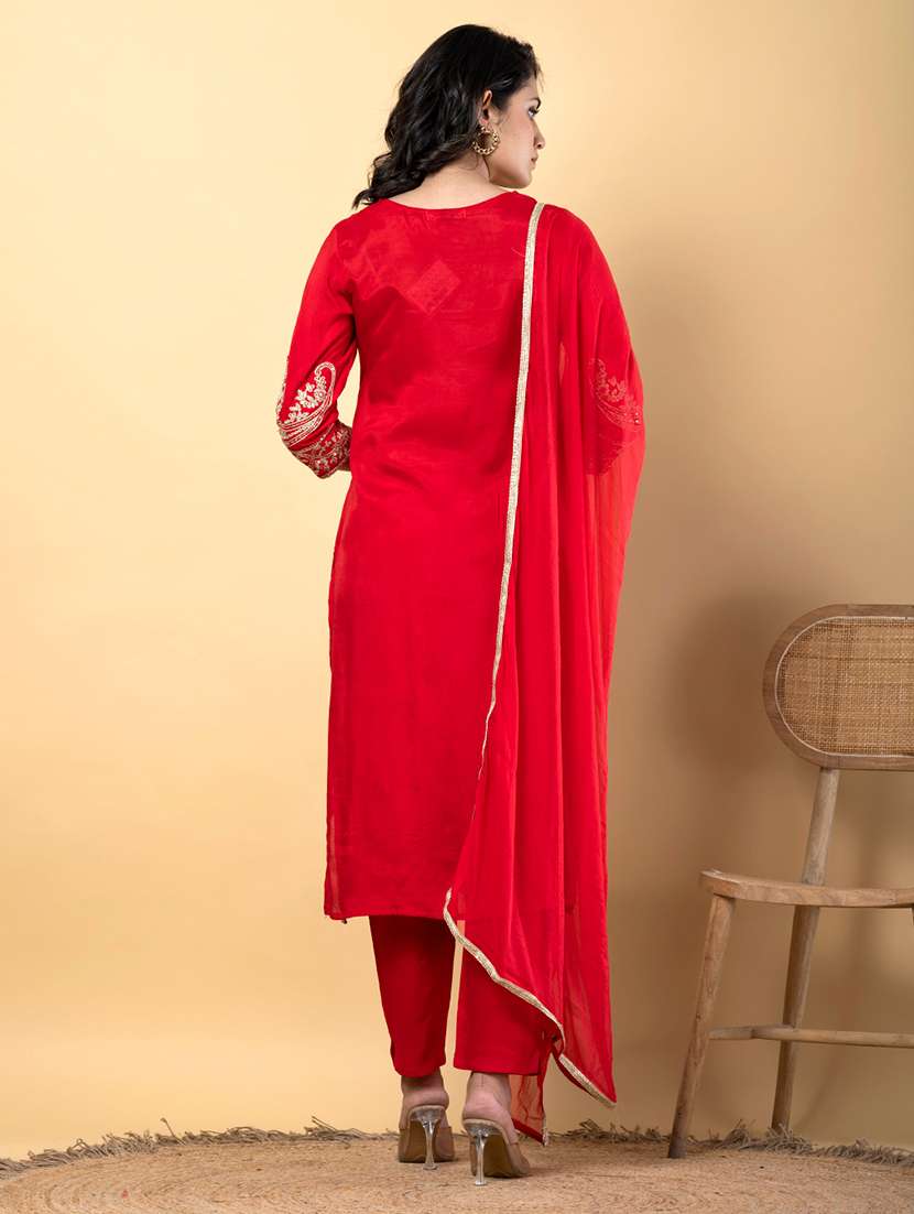red silk suit  set - 22058325 -  Standard Image - 3