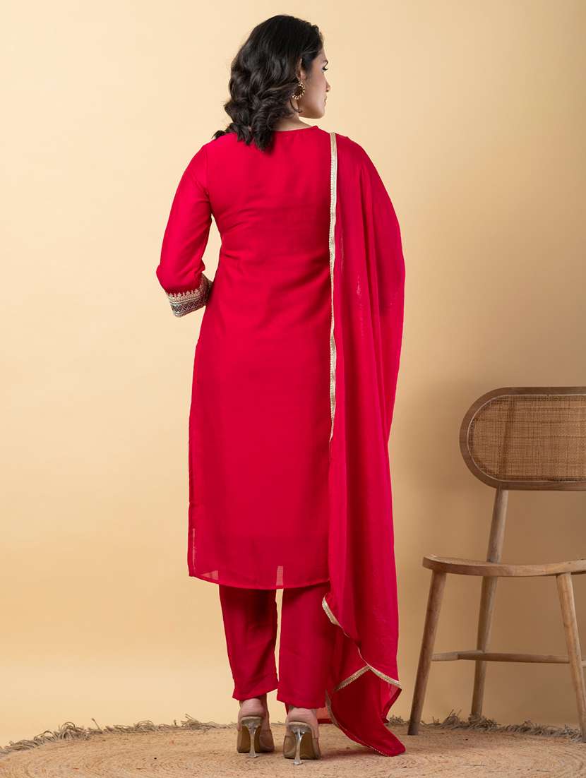 women three quarter sleeve kurta pant with dupatta set - 22058329 - Standard Image - 3