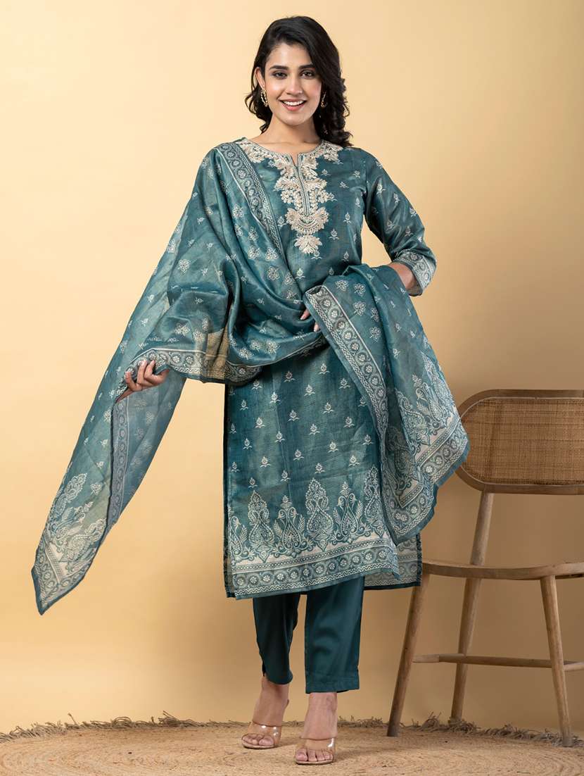 green silk blend suit  set - 22058331 -  Standard Image - 3