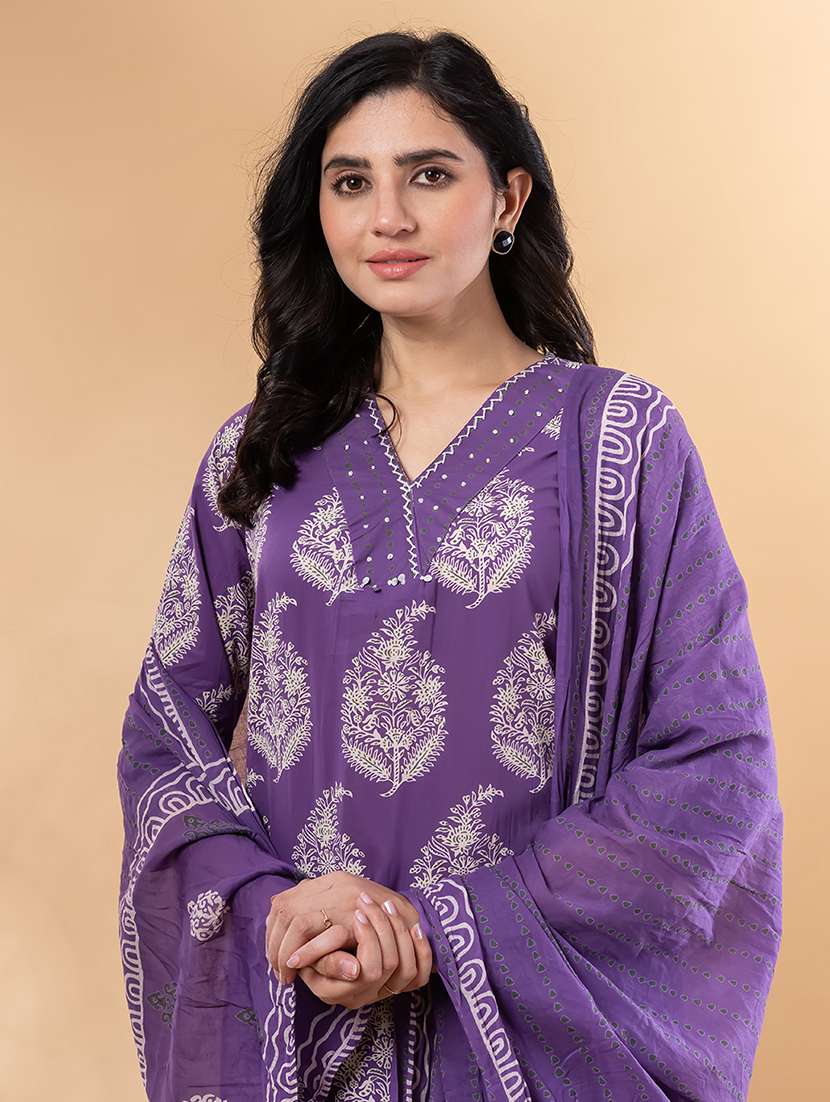 purple cotton suit  set - 22058338 -  Standard Image - 5