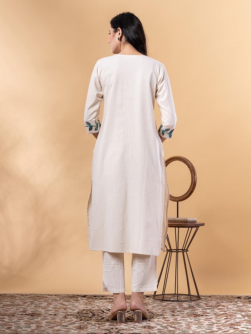 off white cotton blend kurta palazzo set - 22058342 - Standard Image - 3