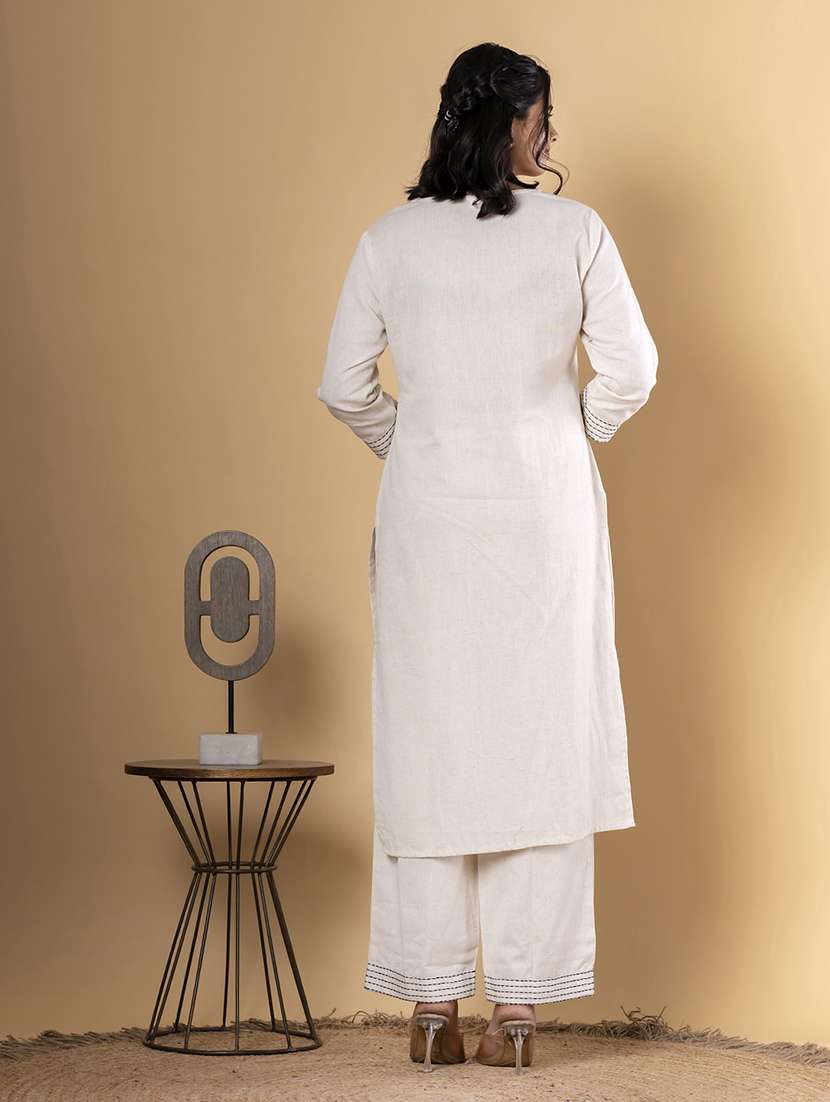 off white cotton blend kurta palazzo  set - 22058353 -  Standard Image - 3